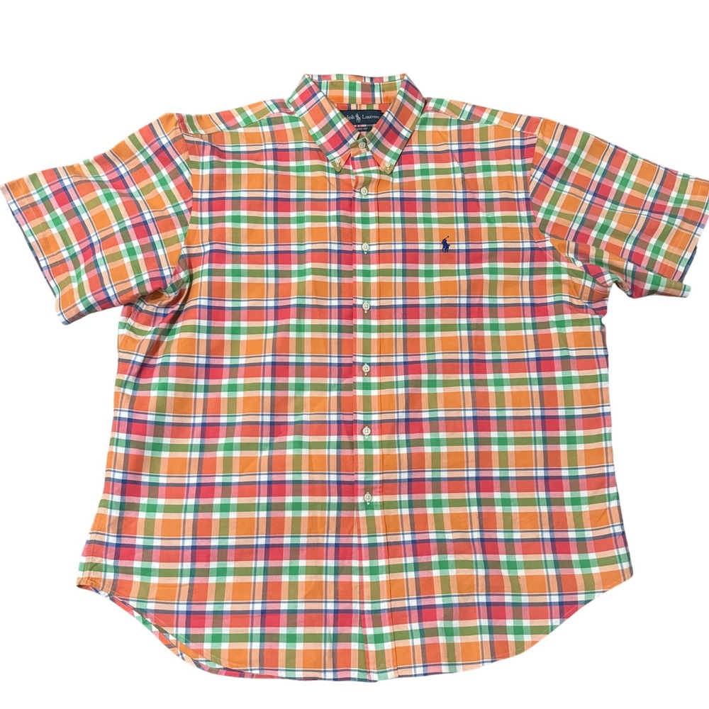 Ralph Lauren Classic Fit Plaid Button‎ Up Shirt Men's XXL Orange Green Red